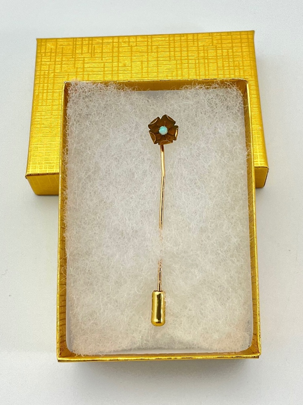Opal Flower Stick Pin, Vintage to Antique, Art Nouveau, Gold Vermeil